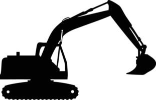 Silhouette of Heavy Excavator Machine with Raised Bucket for Construction and Industry vector