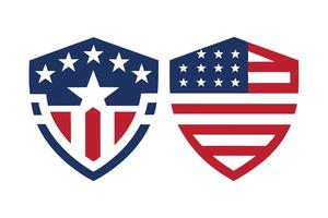Two shield logos featuring American flag elements with stars and stripes design vector