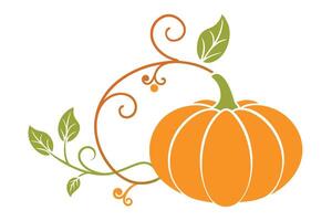 Orange Pumpkin Decorated with Vines and Leaves, Isolated on White Background for Fall vector