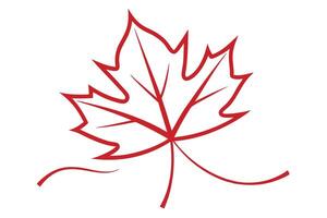 Simple Red Maple Leaf Outline Illustration on White Background, Minimalist Design vector