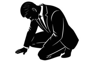 Crouching Businessman in Shadow, Illustration of Despair and Business Failure Theme vector