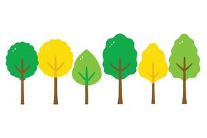 Whimsical Cartoon Tree Lineup with Green and Yellow Foliage on a White Background vector