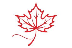 Simple Red Maple Leaf Outline on White Background Illustration Art vector