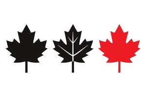 Three Maple Leaves Black Outlines, Veins Displayed, and Solid Red Color on White vector