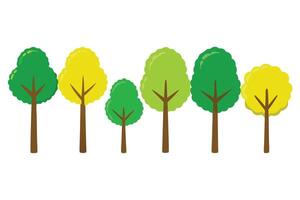Cartoon Trees Illustration Green and Yellow Trees in a Row Against White Background vector
