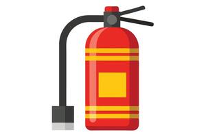 Cartoon Red Fire Extinguisher with Yellow Stripes, Nozzle, and Black Handle on White Background vector