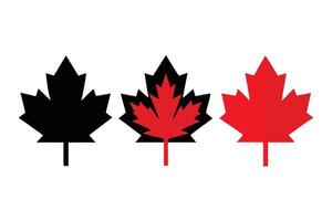 Three Stylized Maple Leaf Illustrations in Black and Red on White Background vector