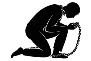 Silhouette of a Kneeling Man in Chains Symbolism of Bondage and Restriction vector