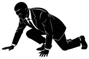 Silhouette Illustration of Businessman on Knees Wearing Suit, Looking Downward, Monochrome Art vector