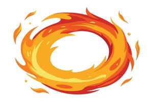 Cartoonish Fiery Ring with Yellow and Orange Flames, Isolated on White Background vector