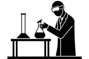 Scientist Working With Flasks and Graduated Cylinder in a Laboratory Setting Icon vector