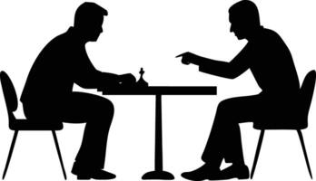 Silhouette of Two Men Playing Chess at a Table on White Backdrop vector