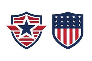 Patriotic Shields Emblems Red, White, and Blue Designs Representing American Ideals and Values vector