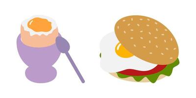 Soft Egg in Egg bowl and Sandwich with Vegetables and Fried Egg Healthy Eating Cards elements Set. Isolated illustration Healthy Food Theme Cards Menu or banner, leaflets, labels, price, poster vector