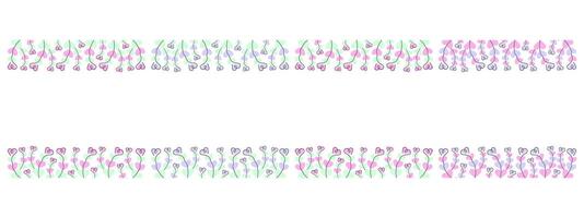 Hand Drawn Heart shape twigs Top and Bottom Frame Border Spring Holidays Copy space Template Bundle. Isolated Illustrations Creating Springtime Festive Greeting cards like Easter or Mothers Day vector