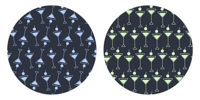 Triangular Glasses and cherry Minimalist backdrop design Seamless Pattern on Circle Backgrounds Fond. Isolated illustration Beverage Menu Cards Background Wallpaper posting, promo banner vector