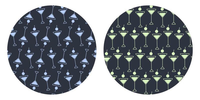 Triangular Glasses and cherry Minimalist backdrop design Seamless Pattern on Circle Backgrounds Fond. Isolated illustration Beverage Menu Cards Background Wallpaper posting, promo banner