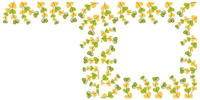 Doodle Heart shape Twigs Corner and square Frame border St Patrick Greeting Copy space Template Set. Isolated Illustration Spring Holidays Greeting Themes Cards, Party invite or banner, leaflet vector
