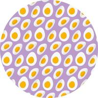 Hand Drawn boiled Egg Half and Fourth part Seamless Pattern on Circle Lavender Background Highlight. Isolated illustration Food Poster Backdrop or promo banner, leaflets, tag, social media post vector