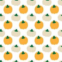 Hand drawn colorful pumpkins white and green Seamless Pattern Autumn Holidays Festive Backdrop idea. Isolated illustration Autumn Holiday Festive Background Party invite, banner, leaflet, label vector