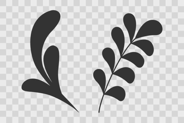 Silhouette Twigs Spring or Summer Branches Thematic or promo Cards Minimalist Design Elements Set. Isolated Illustrations Spring or Summer Themes or Festive Cards, Easter Greetings or leaflets