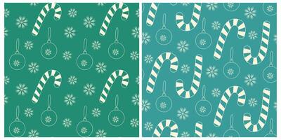Chalk Drawn Striped Candy Cane Snowflake and Christmas ball Seamless Pattern Light on Color Backdrop. Isolated illustration Christmas Holiday Greeting Background leaflets, poster, wrapping Set vector