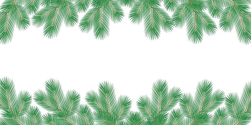 Hand drawn Pine Twigs Top and Bottom Frame Border Christmas Holidays Copy space Template Banner Fond. Isolated Illustration Thematic Greeting Cards or seasonal leaflets, price tag, labels, sale