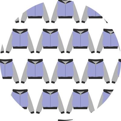 Lavender Hand drawn Hoodie sweatshirt on zipper Seamless Pattern on Circle Background Clothes fond. Isolated illustration Seasonal Thematic cards Backdrop, product label, leaflet, banner, tag