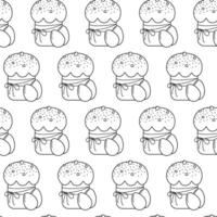Hand Drawn Outline Easter Cake with sprinkles decorations and Eggs. Easter Greetings Background fond. Isolated illustration Festive Backdrop Greeting Thematic Cards Banners, labels, price tags vector