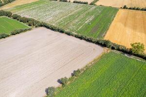 spring cultivation aerial view of farm plots, agriculture background concept photo