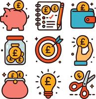 Saving pounds icon. pound saving icon with a coin and vault combo, ideal for landing pages, investment guides, mobile fintech apps, or explainer videos vector