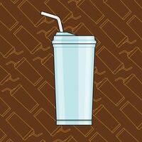 A background image of a square coffee cup icon with a pastel green glass in the center vector
