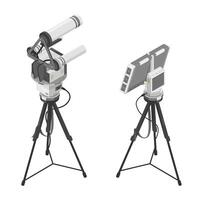 Advanced isometric anti drone defense system with dual surveillance cameras and radar sensor mounted on tripod for high security monitoring operations vector