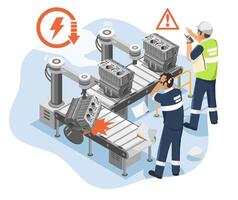 Robotic assembly line with workers vector