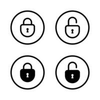 Lock and unlock padlock icon set on circle line. Data encryption sign symbol vector