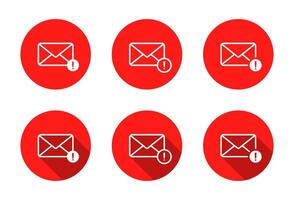 Warning message notification icon with long shadow. Email envelope with exclamation mark sign symbol vector