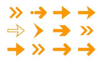 Navigation arrow icon set collection. Flat orange right direction symbol vector