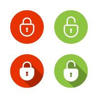 Lock and unlock padlock icon with long shadow. Data encryption sign symbol vector