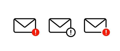 Warning message notification icon in line style. Error email sign. Envelope notification with exclamation mark symbol vector
