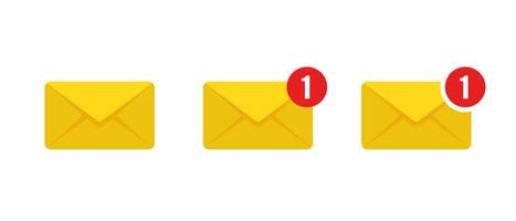 Message notification, email icon set in flat style. Mail envelope sign symbol vector