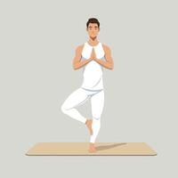 Man Practicing Tree Pose Yoga Illustration vector