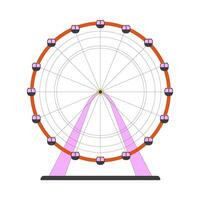 Ferris wheel amusement park 2D cartoon object. Observation wheel attraction. Carnival ride. Festival circular rotating structure isolated element flat clip art on white. Spot illustration vector