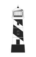Striped lighthouse front view 2D line object. Nautical beacon. Guiding light. Maritime tower. Watchtower navigation. Marine guide isolated clipart ink outline item. Monochrome spot illustration vector