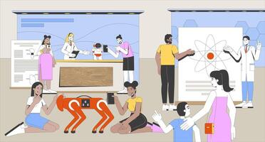 People interacting with robots and science displays vector