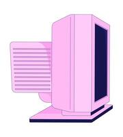 Side view of pink retro CRT monitor screen 2D cartoon object. Y2k 90s computing hardware. Tech nostalgia. Oldschool technology isolated element flat clip art on white. Spot illustration vector