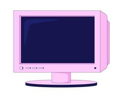 Retro pink CRT monitor front view 2D cartoon object. Desktop display outdated. Y2k hardware. Tech nostalgia. Oldschool technology isolated element flat clip art on white. Spot illustration vector