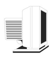 Side view of retro CRT monitor screen 2D line object. Y2k 90s computing hardware. Tech nostalgia. Oldschool technology isolated clipart ink outline item. Monochrome spot illustration vector