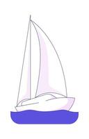 Minimalist white sailboat gliding on calm waters 2D cartoon object. Floating vessel. Marine travel. Ocean journey. Sailing boat isolated element flat clip art on white. Spot illustration vector