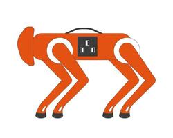 Futuristic robot dog with integrated power socket 2D cartoon object. Quadruped bionic robotic pet. Artificial intelligent machine isolated element flat clip art on white. Spot illustration vector