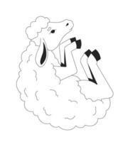 Cute lamb lying on side 2D line character. Fluffy sheep. Soft wool livestock domesticated. Adorable farm animal. Gentle creature isolated ink outline animal. Monochromatic spot illustration vector